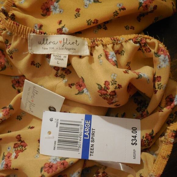 Ultra Flirt Cottagecore Boho Hippie Orange Floral Summer Teen Spirt Top - Picture 7 of 7